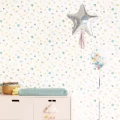 Valkoinen monivarinen pilkkutapetti lastenhuoneeseen Eijffingerilta 399001