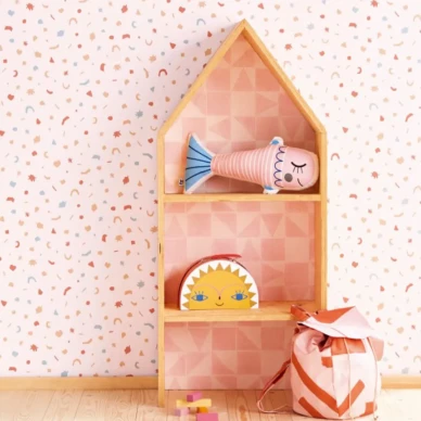 Mini Me Confetti vaaleanpunainen kuviollinen tapetti lastenhuoneeseen Eijffingerilta 399103 image