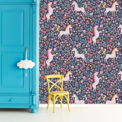 Unicorn sininen yksisarvitapetti lastenhuoneeseen Eijffingerilta 399110 image