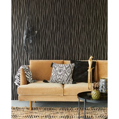 Zebra musta raidallinen nahkakuvioitu tapetti olohuoneeseen Eijffingerilta 300551 image