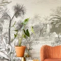 Dreamy Jungle mustavalkoinen viidakkotapetti Eijffingerilta 300621