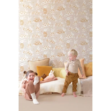 Garden Party beige harmaa janistapetti lastenhuoneeseen Majvillan 139 01 image