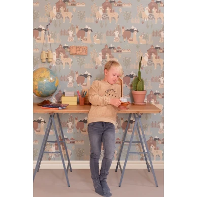 Lama Village sininen elaintapetti lastenhuoneeseen Majvillanilta 143 02 image