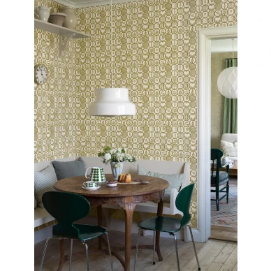 Stig Lindberg Fruktlada keltainen graafinen hedelmatapetti keittioon Borastapeter image