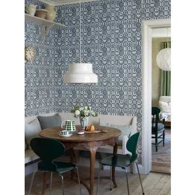 Stig Lindberg Fruktlada sininen graafinen hedelmatapetti ruokailuhuoneeseen Borastapeter image