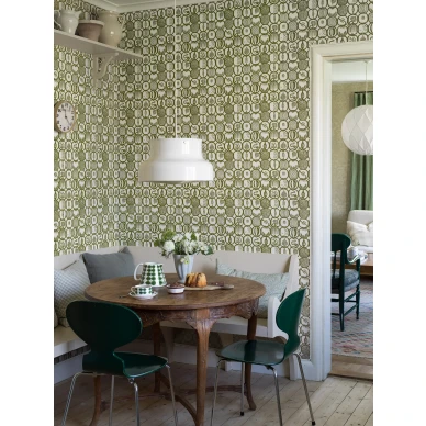 Stig Lindberg Fruktlada vihrea graafinen hedelmatapetti olohuoneeseen Borastapeter image