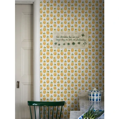 Stig Lindberg Prunus keltainen luumutapetti keittioon Borastapeter image
