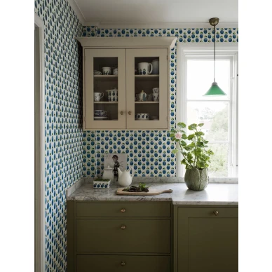 Stig Lindberg Prunus sininen valkoinen luumutapetti keittioon Borastapeter image