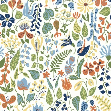 Stig Lindberg Herbarium tiheakuvioinen vaalea kukkatapetti Borastapeter image