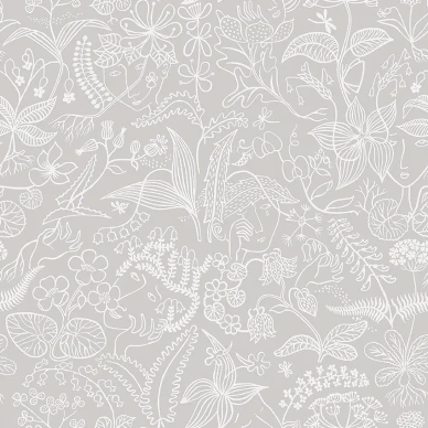 Stig Lindberg Grazia yksivarinen harmaa kukkatapetti Borastapeter image