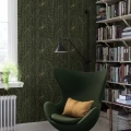 Arne Jacobsen Ranke vihrea tiheakuvioinen lehtitapetti olohuoneeseen Borastapeter