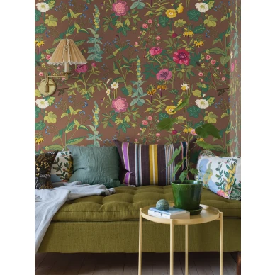 Gocken Jobs Sommar ruskea kukkatapetti olohuoneeseen Borastapeter image