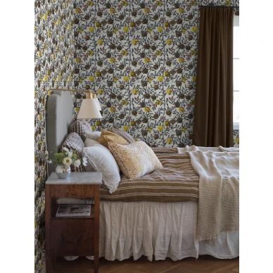 Gocken Jobs Granatapple harmaa kukkatapetti makuuhuoneeseen Borastapeterilta image