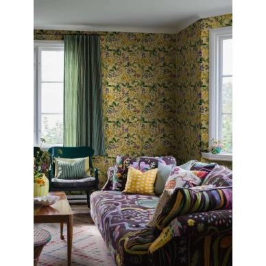 Gocken Jobs Ros och Lilja keltainen kukkatapetti olohuoneeseen Borastapeterilta image