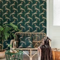 Poppy vihrea tiikeritapetti olohuoneeseen Studio Lisa Bengtsson