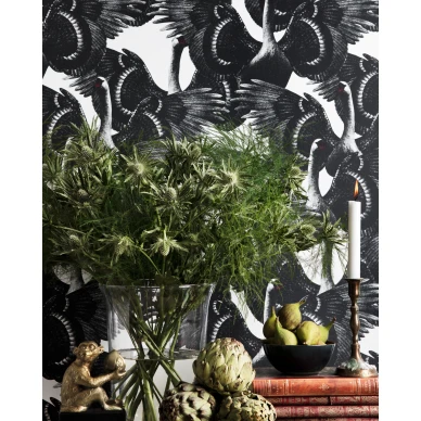 Swan Lake mustavalkoinen lintutapetti keittioon image