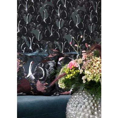 Swan Lake vihrea lintutapetti olohuoneeseen image