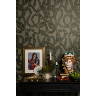 Snake Peek vihrea retrotyylinen graafinen tapetti Studio Lisa Bengtssonilta 1313 image