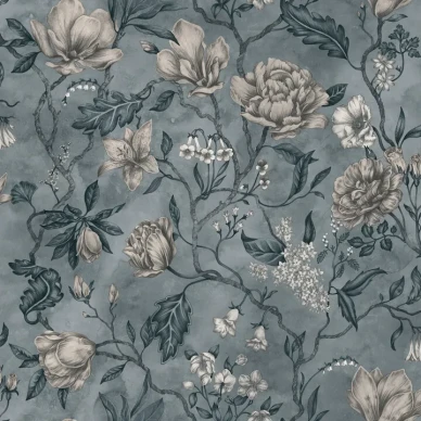 Linda Misty Blue sininen kukkatapetti Sandbergilta image