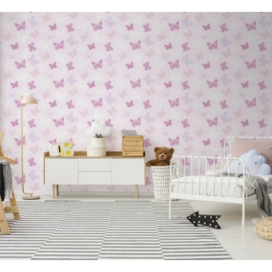 Butterfly roosa perhostapetti lastenhuoneeseen Sandudd 100114 image