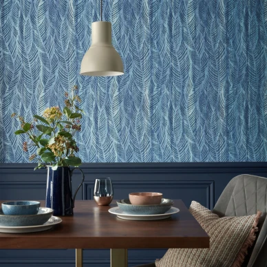 Bramble sininen kimallettava lehtitapetti ruokailuhuoneeseen 1838 Wallcoverings image