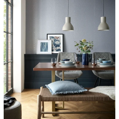 Rattan sininen graafinen tapetti ruokailuhuoneeseen 1838 Wallcoverings image