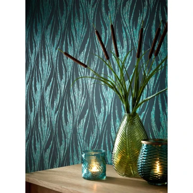 Ripple musta vihrea graafinen tapetti olohuoneeseen 1838 Wallcoverings image