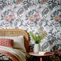 Hedgerow roosa mustavalkoinen kukkatapetti makuuhuoneeseen 1838 Wallcoverings