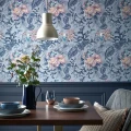 Hedgerow sininen kukkatapetti ruokailuhuoneeseen 1838 Wallcoverings