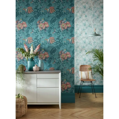 Hedgerow vihrea kukkatapetti makuuhuoneeseen 1838 Wallcoverings image