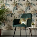 Le Toucan kiiltava vihrea lintutapetti olohuoneeseen 1838 Wallcoverings