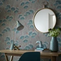 Clarice vihrea oranssi retrotyylinen kukkatapetti tyohuoneeseen 1838 Wallcoverings