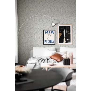 8617 harmaa kukkatapetti olohuoneeseen Borastapeterilta image