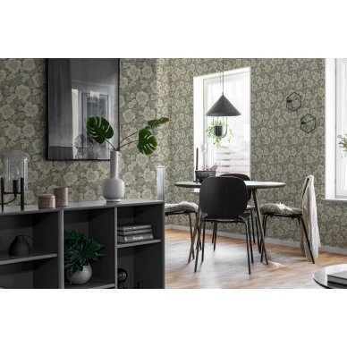 8618 vihrea kukkatapetti ruokailuhuoneeseen Borastapeterilta image