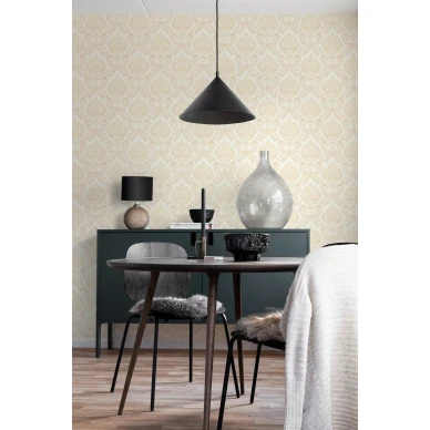 8621 keltainen medaljonkitapetti ruokailuhuoneeseen image