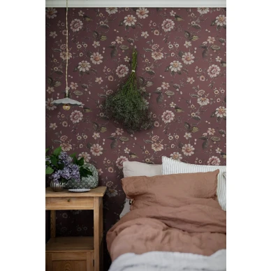 Marions Mural punainen kukkatapetti makuuhuoneeseen Borastapeterilta image