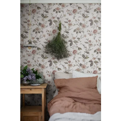 Marions Mural valkoinen kukkatapetti makuuhuoneeseen Borastapeterilta image