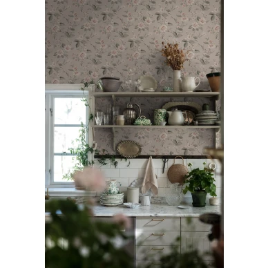 Lauras Cottage roosa kukkatapetti keittioon Borastapeterilta image