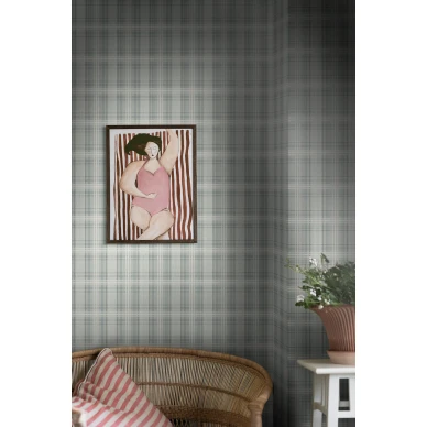 Tailors Tweed turkoosi ruudullinen tapetti olohuoneeseen Borastapeterilta image