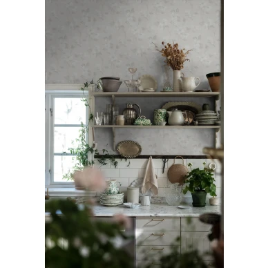 Helens Flower valkoinen kukkatapetti keittioon Borastapeterilta image