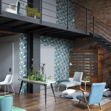 Designers Guild sininen lehtitapetti Tanjore image