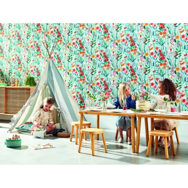 Hide and Seek leikkimielinen varikas kukkatapetti lastenhuoneeseen Harlequinilta image