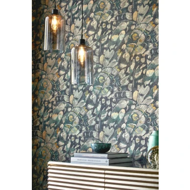 Lamina sininen kuviotapetti olohuoneeseen Harlequinilta image