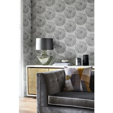 Elixity harmaa graafinen kukkatapetti olohuoneeseen Harlequinilta image