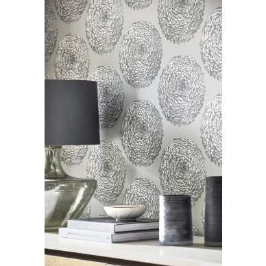 Elixity harmaa graafinen kukkatapetti tyohuoneeseen Harlequinilta image