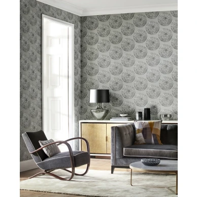 Elixity kaunis harmaa graafinen kukkatapetti olohuoneeseen Harlequinilta image