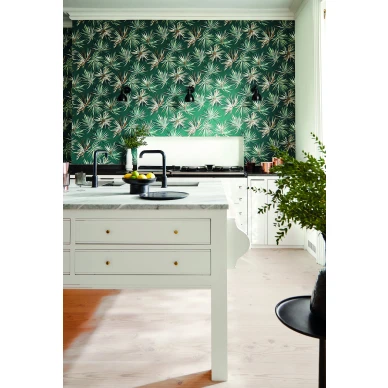 Aucuba vihrea kukkatapetti keittioon Harlequinilta image