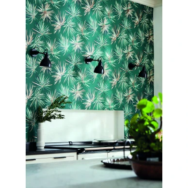 Aucuba vihrea kukkatapetti olohuoneeseen Harlequinilta image