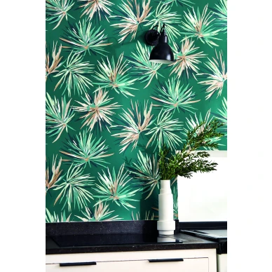 Aucuba vihrea kukkatapetti ruokailuhuoneeseen Harlequinilta image