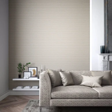 Gradiate beige raidallinen tapetti olohuoneeseen Harlequinilta image